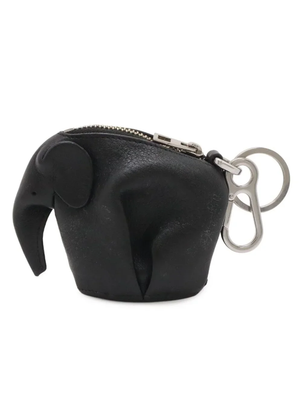 Loewe Elephant Animal Coin Case Pouch Charm Leather Black Silver
